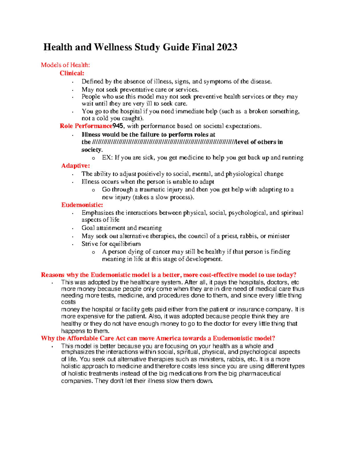 Health and Wellness Study Guide Final 2023 - • May not seek ...