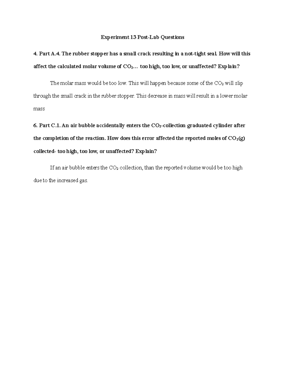 Experiment 13 post lab questions Experiment 13 PostLab Questions
