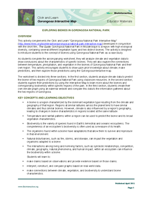 Gorongosa National Park Biome Biome-Activity-Educator - Biointeractive Published April 2015 Page 1  Educator Materials Gorongosa - Studocu