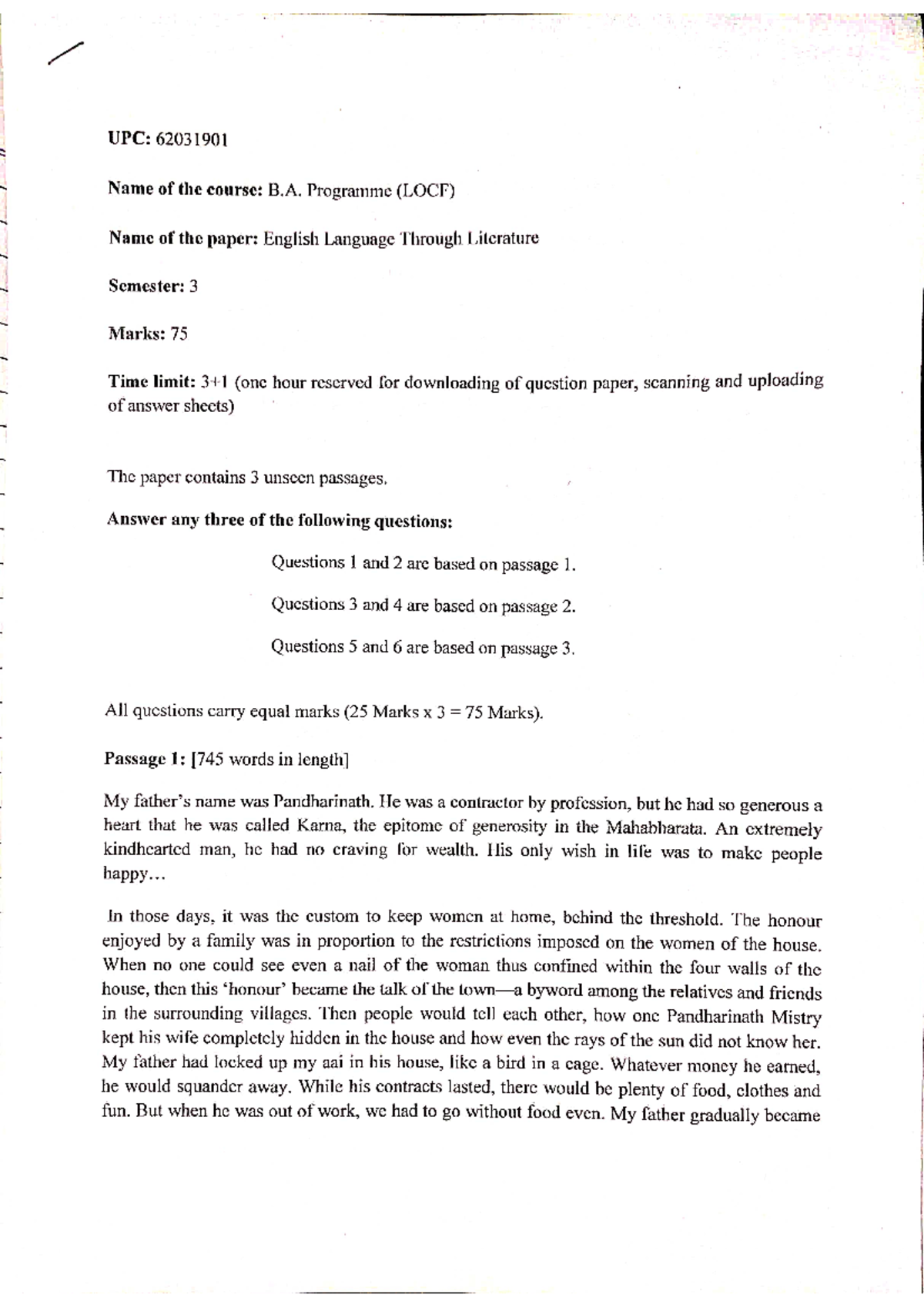 English- A Question Paper - B.a Programme - Studocu