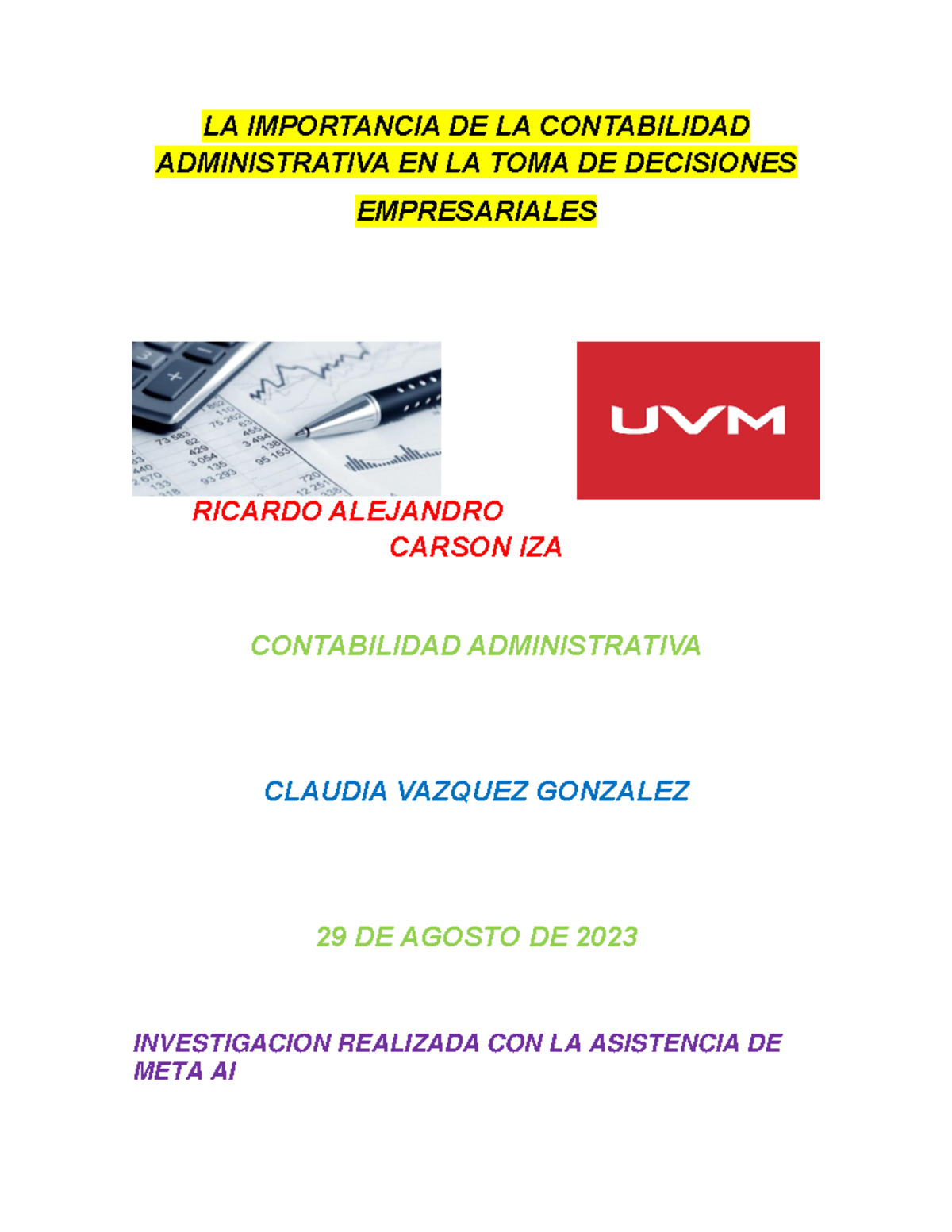 LA Importancia DE LA Contabilidad Administrativa EN LA TOMA DE ...