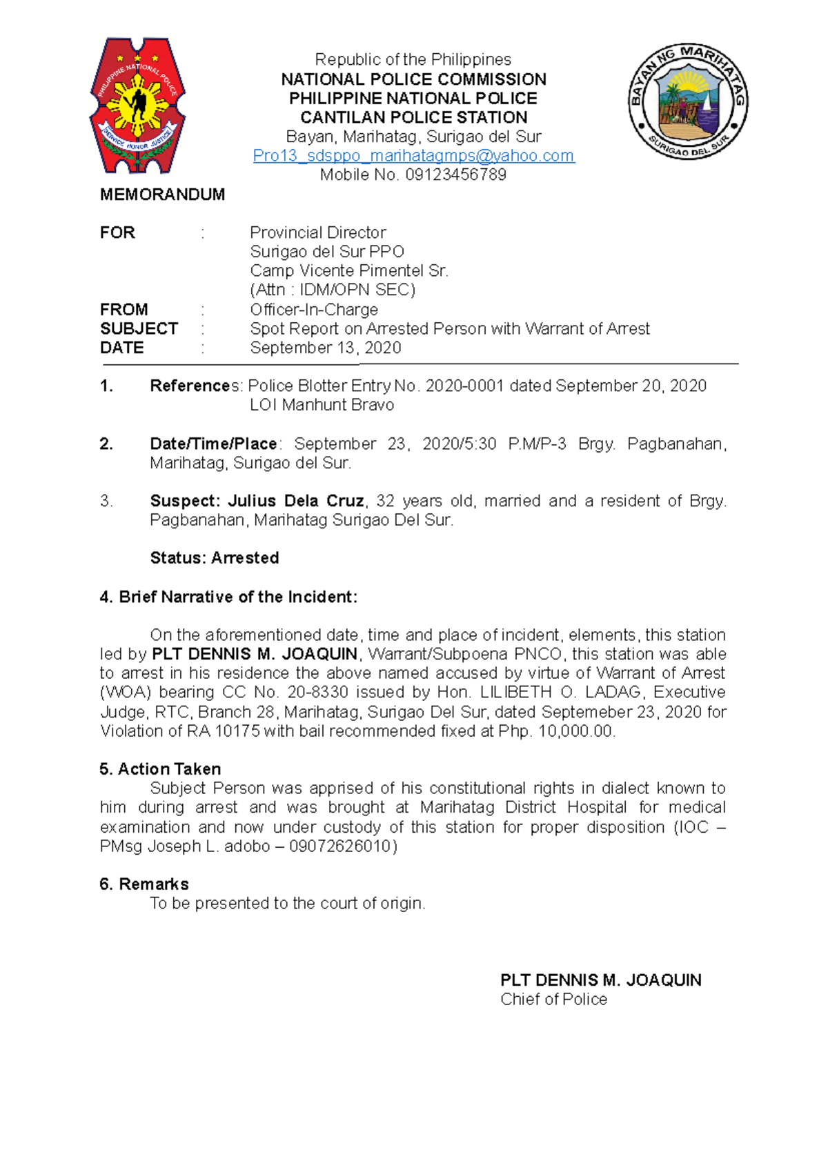 Spot-Report - Sample of Spot Report - Republic of the Philippines ...