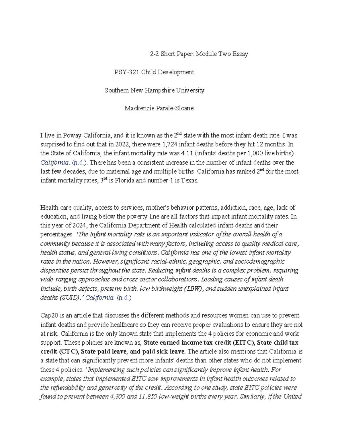2-2 Short Essay - Just paper - 2-2 Short Paper: Module Two Essay PSY ...