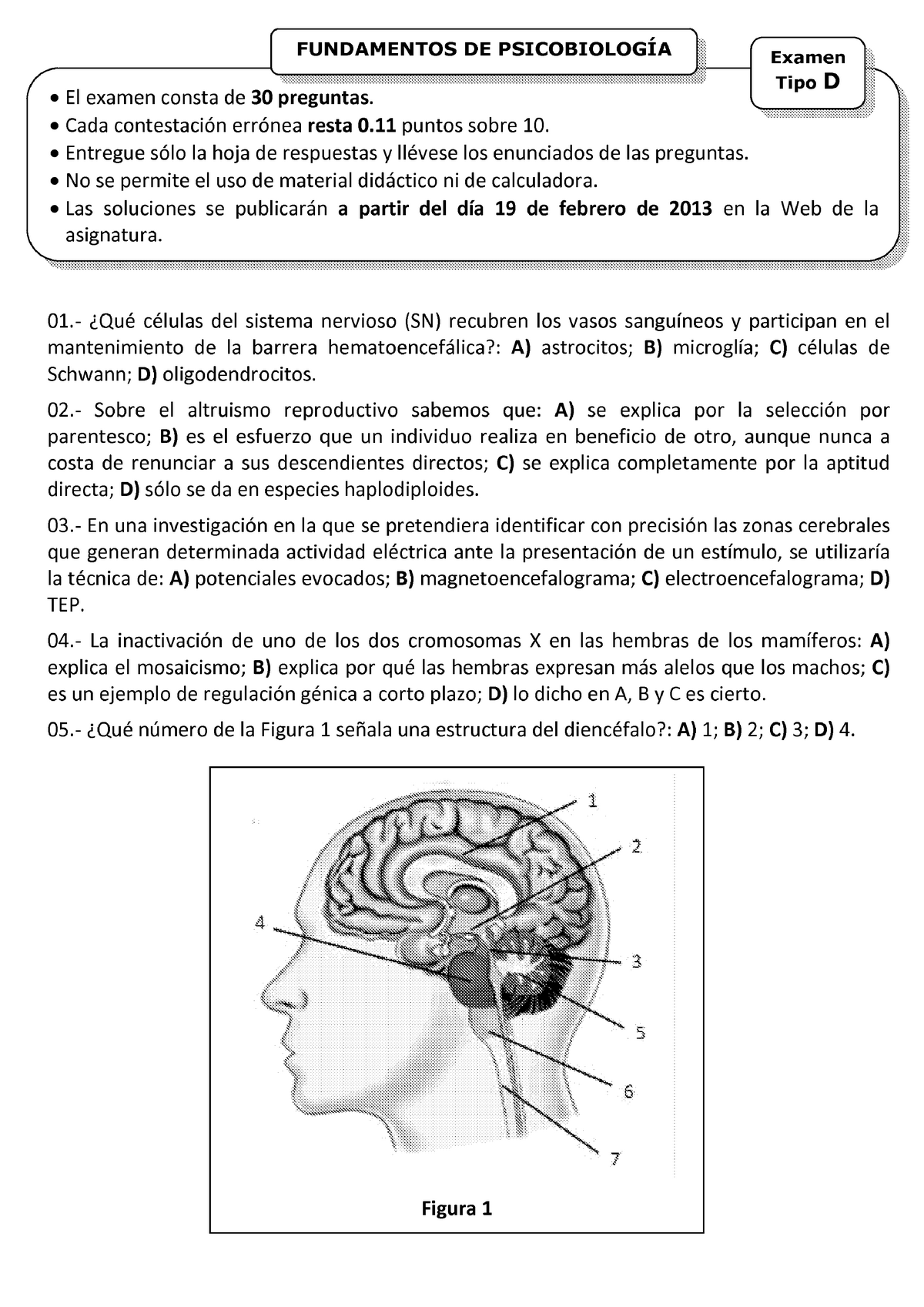 Examen 14 Enero 2013, Preguntas Y Respuestas - Psicobiología - StuDocu