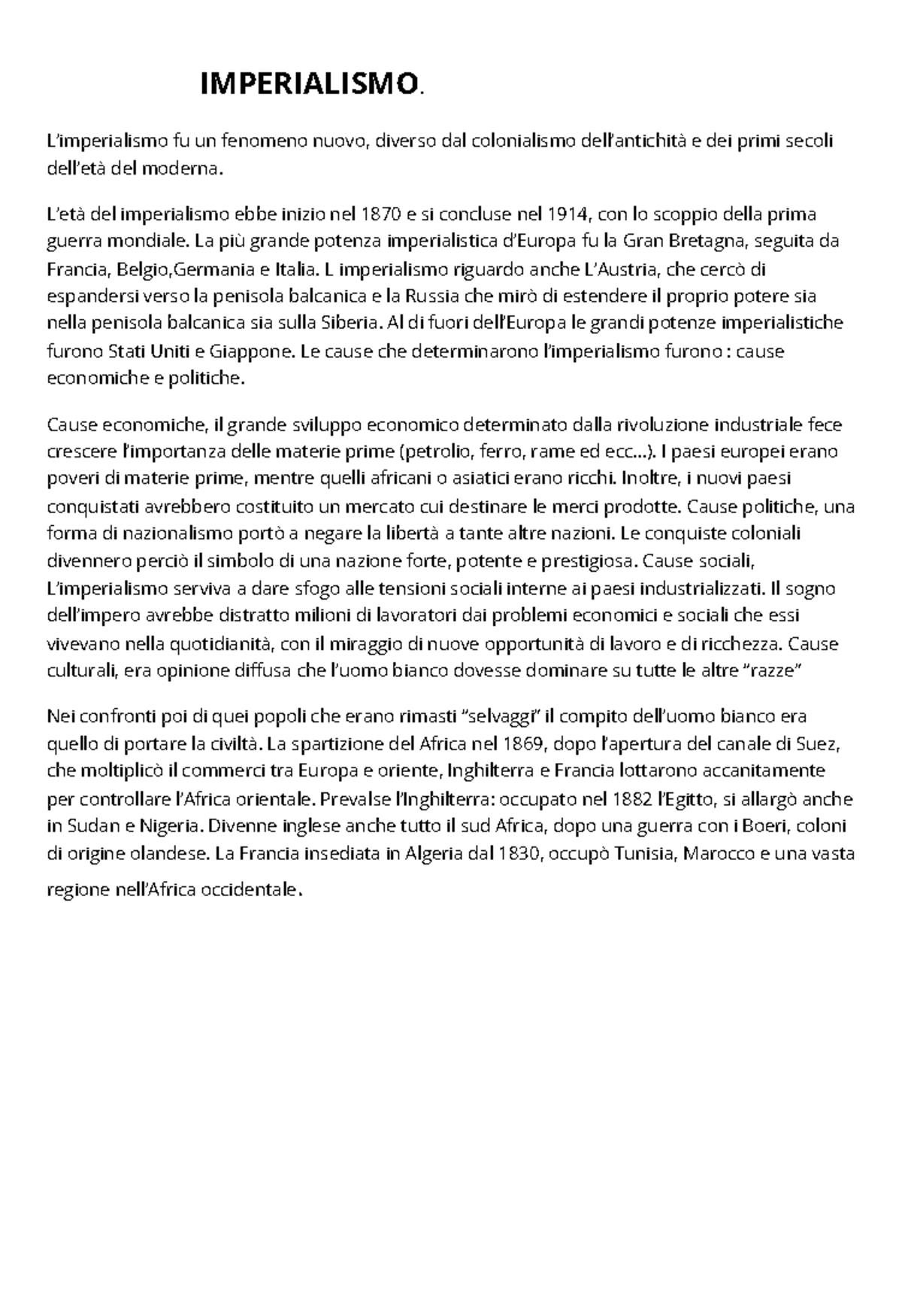 Documento - Appunti - IMPERIALISMO. L’imperialismo Fu Un Fenomeno Nuovo ...