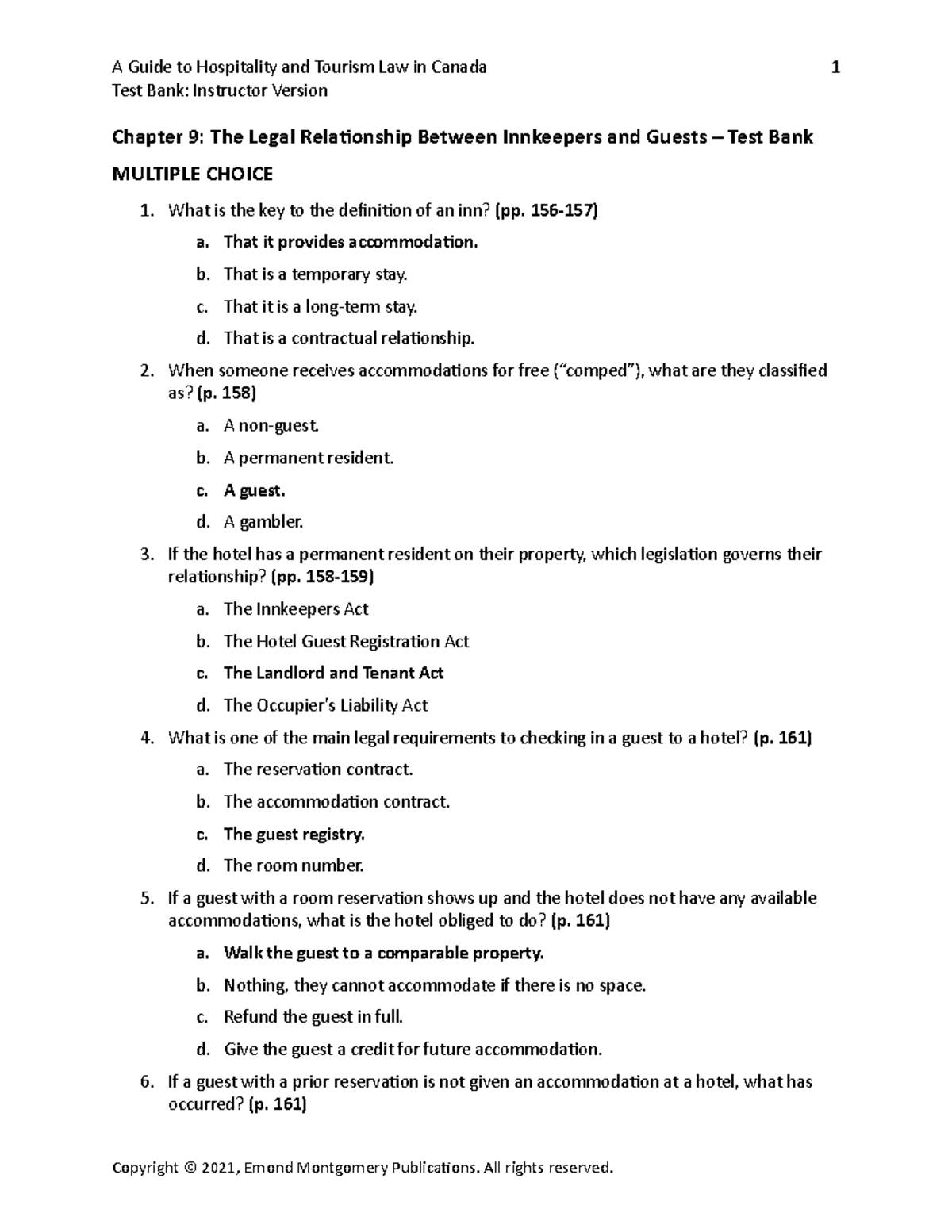 Hospitality-09-i - Chapter Questions And Answers. - Test Bank ...