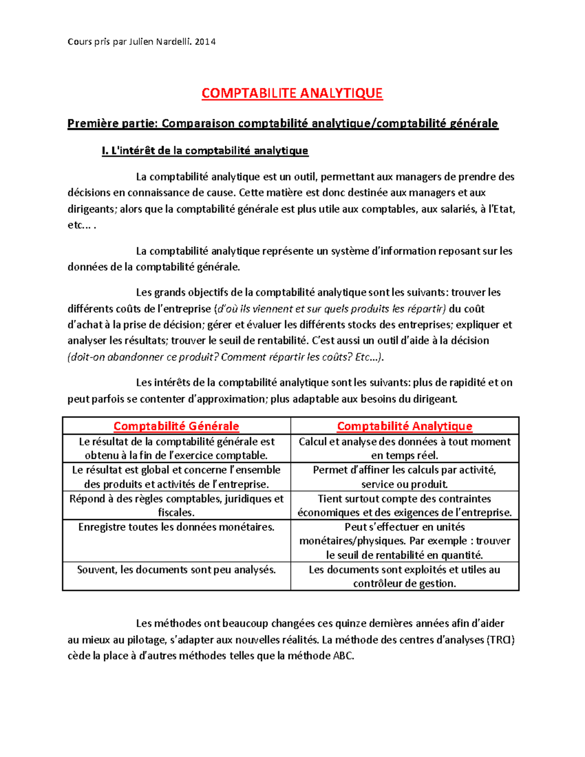 Comptabilite Analytique 2014 Studocu