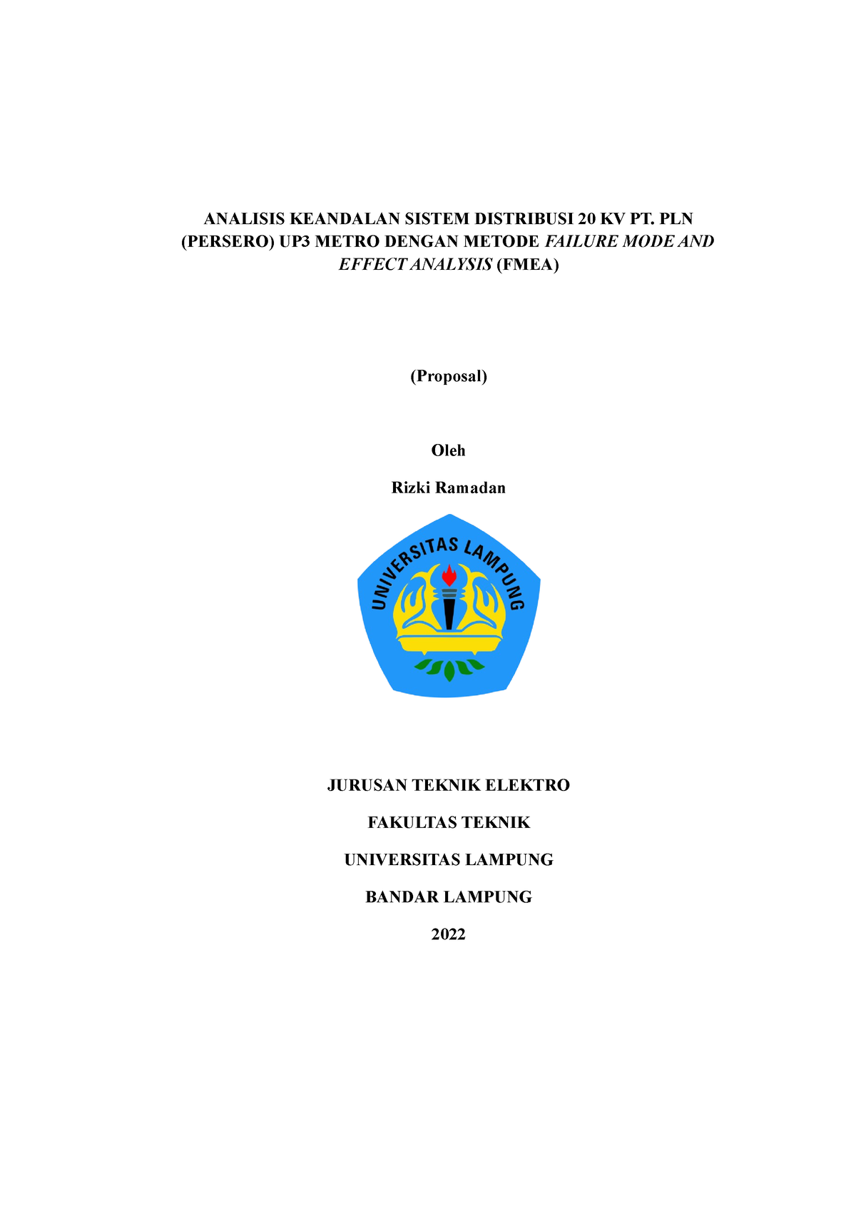 Proposal Keandalan - ANALISIS KEANDALAN SISTEM DISTRIBUSI 20 KV PT. PLN ...