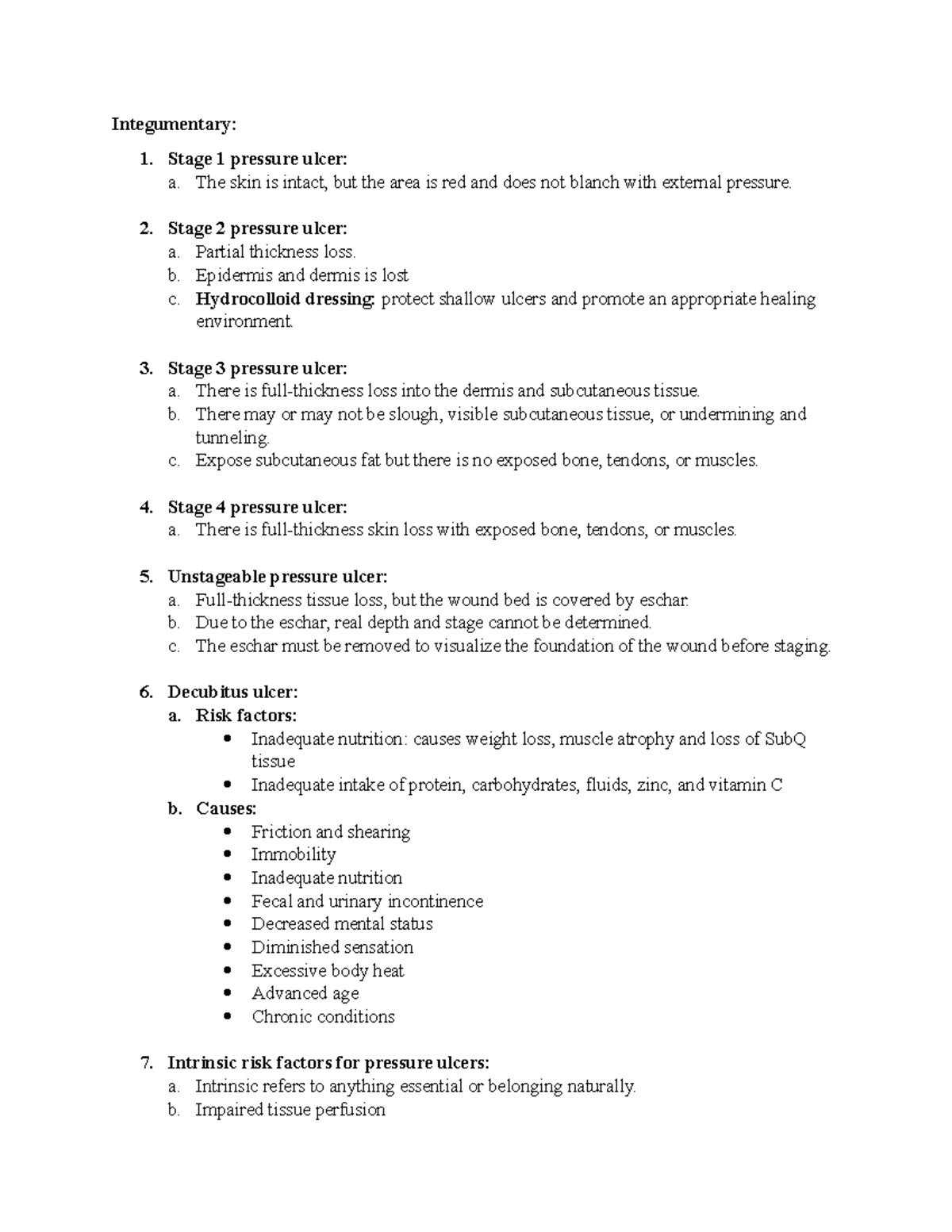 Integumentary - NCLEX prep notes - Integumentary: 1. Stage 1 pressure ...