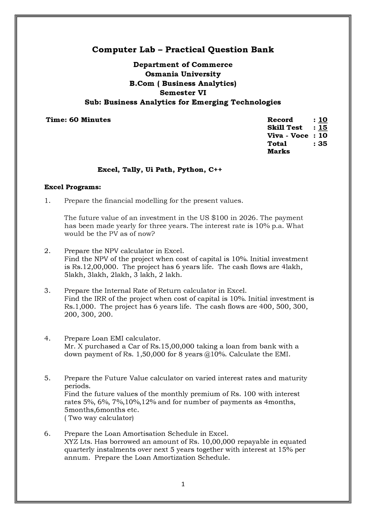 B.Com(Business Analystics) VI Sem Question Bank - Computer Lab ...