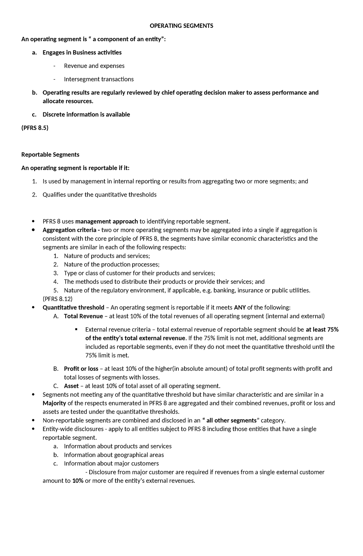 Operating Segments - NOTES - OPERATING SEGMENTS An operating segment is ...