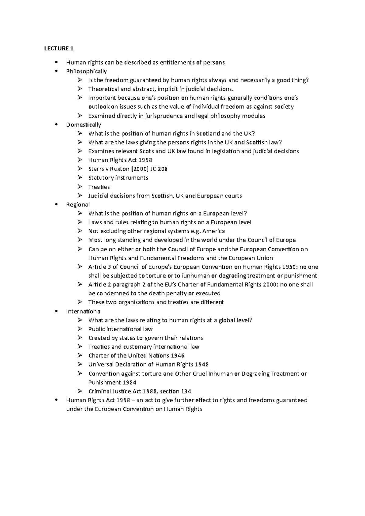 Test 1 Revision - LECTURE 1 Human rights can be described as ...