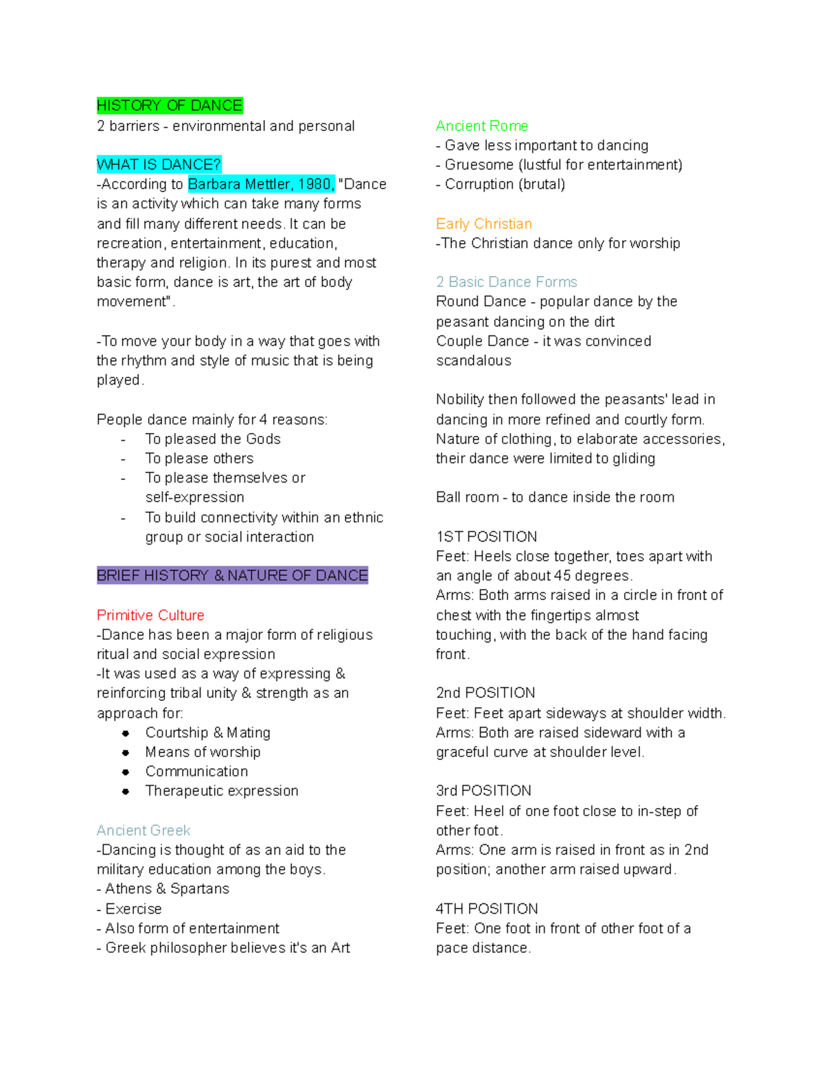 HOPE 3 - Notes for HOPE - HISTORY OF DANCE 2 barriers - environmental ...