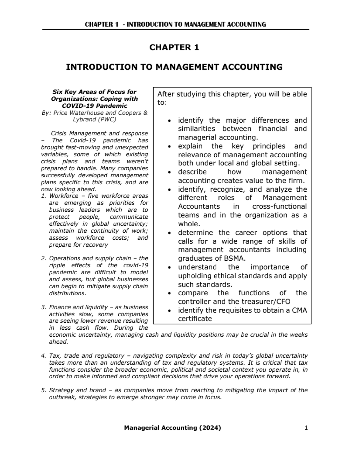 Chapter 1 MAS 2024 FInal copy - CHAPTER 1 INTRODUCTION TO MANAGEMENT ...