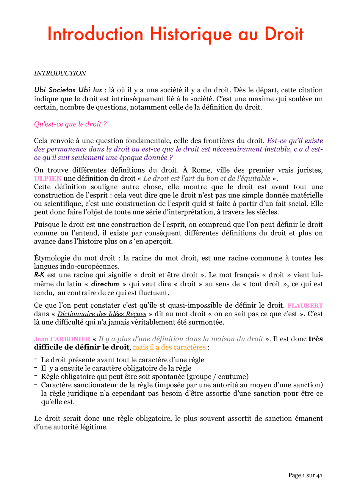 Introduction Historique Au Droit Introduction Historique Au Droit Introduction Ubi Societas Ubi Ius Il Une Soci Il Du Droit Le Part Cette Citation Indique Que Studocu