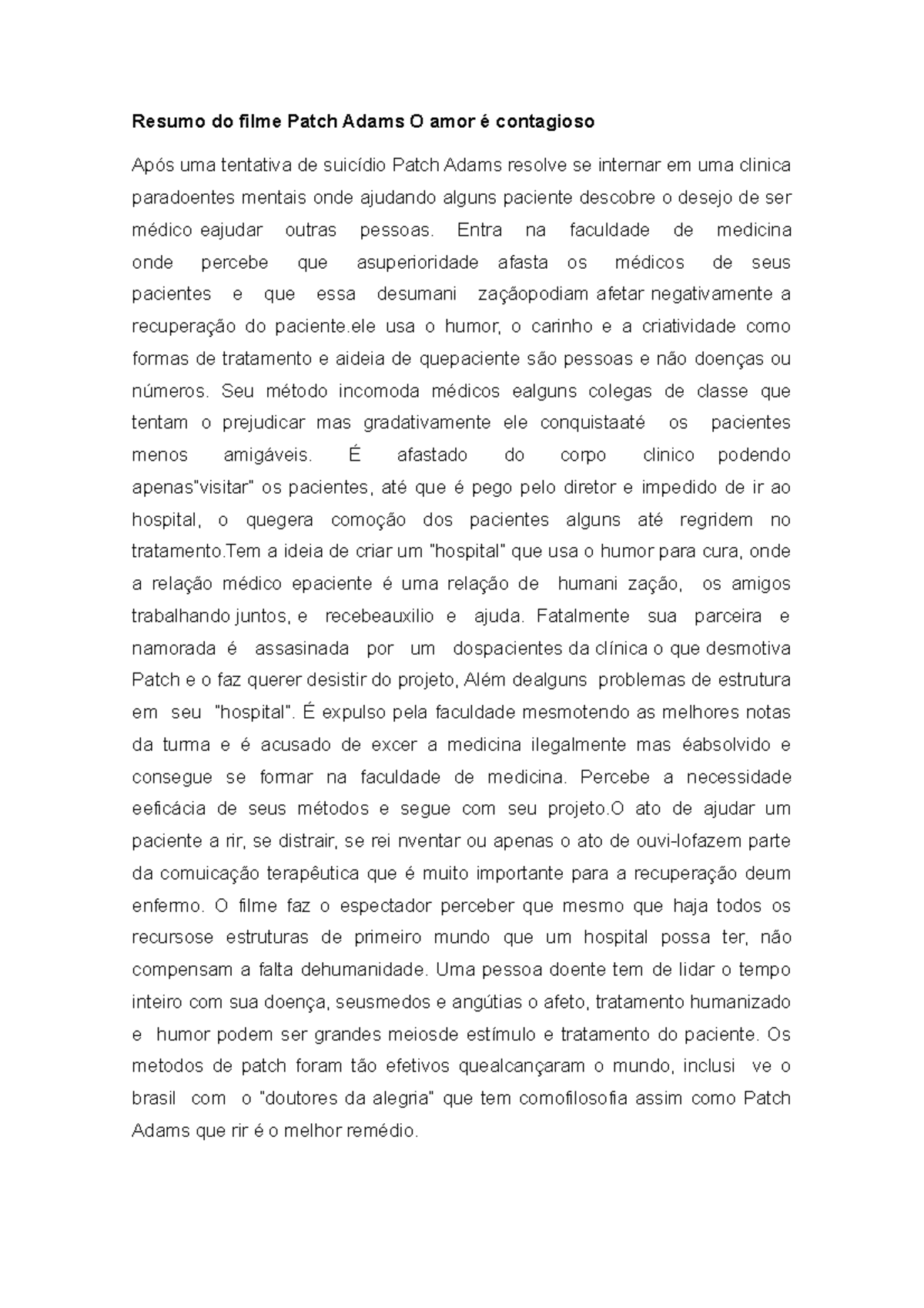 Resumo 2 do filme Patch Adams O amor é contagioso - Resumo do filme ...