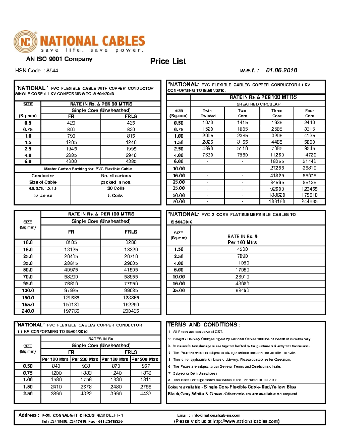 Price list 07 08 2017 - plain - Price List HSN Code : 8544 w.e. : 01 ...