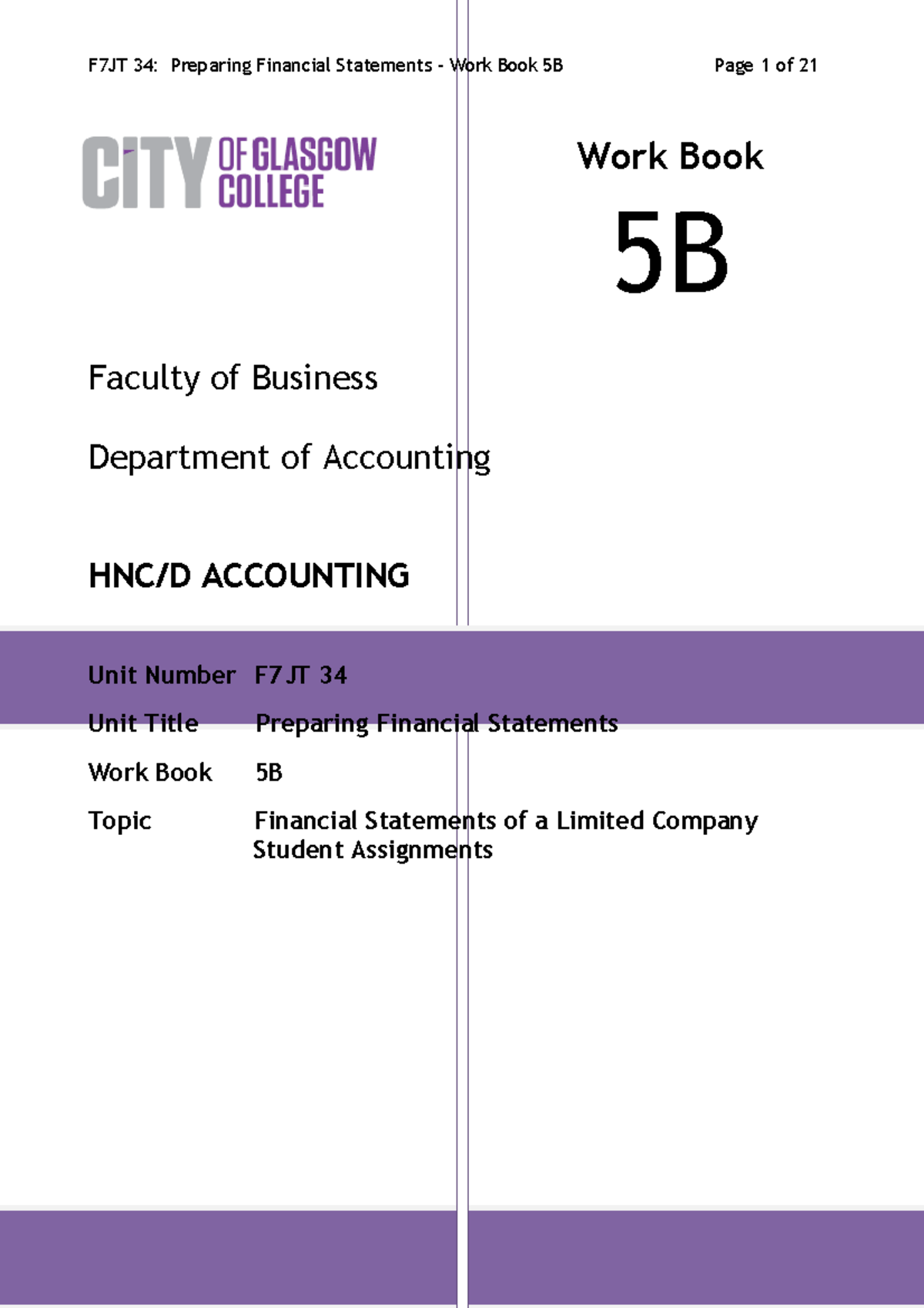 Topic 5 Assignments Faculty of Business Department of Accounting