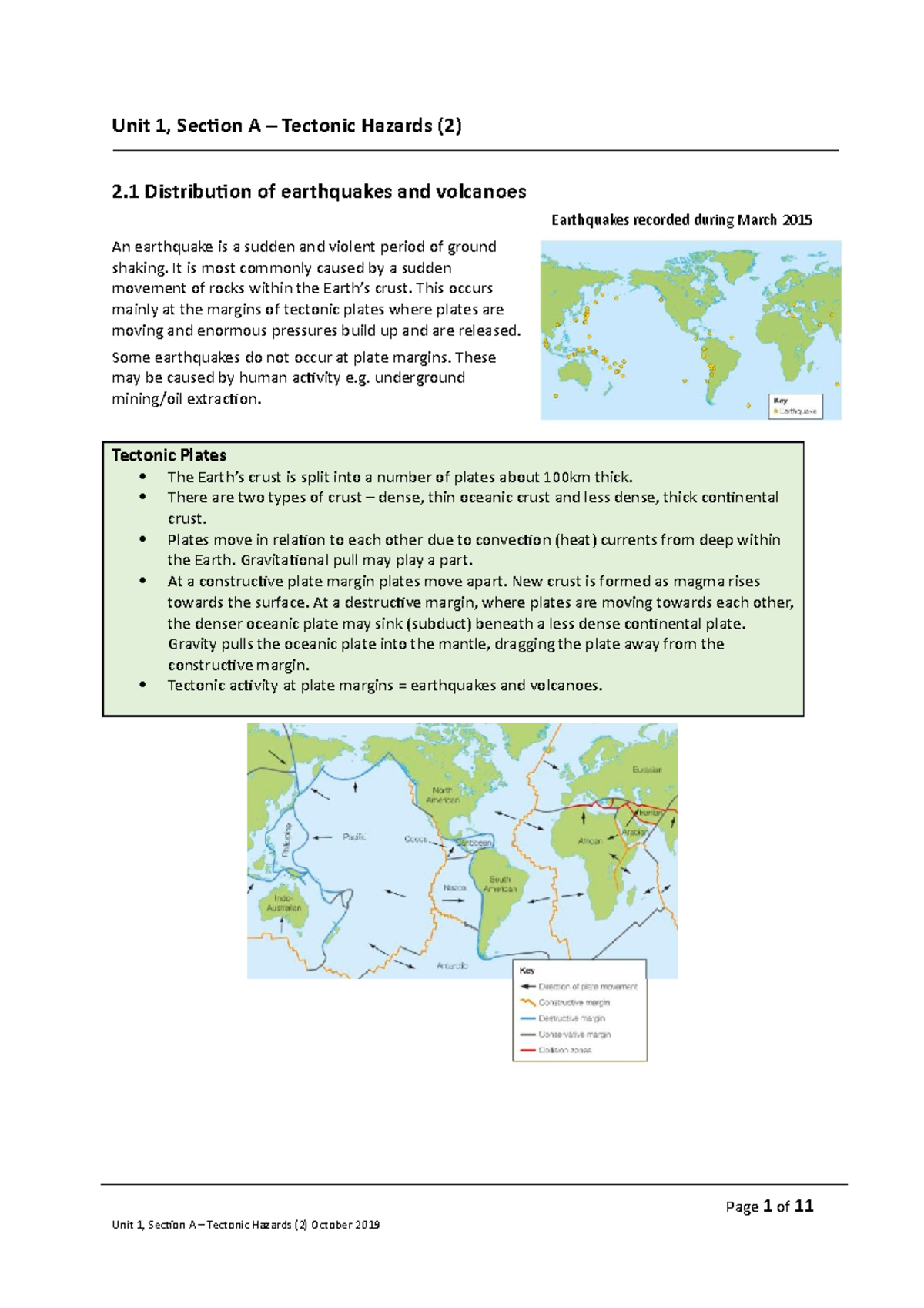 GCSE Geography Revision Notes - Tectonic Hazards - Oct 2019 - Unit 1 ...