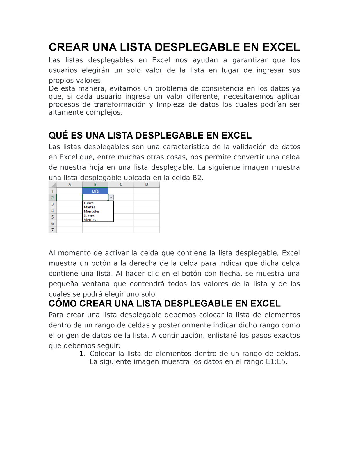 Crear UNA Lista Desplegable EN Excel - CREAR UNA LISTA DESPLEGABLE EN ...