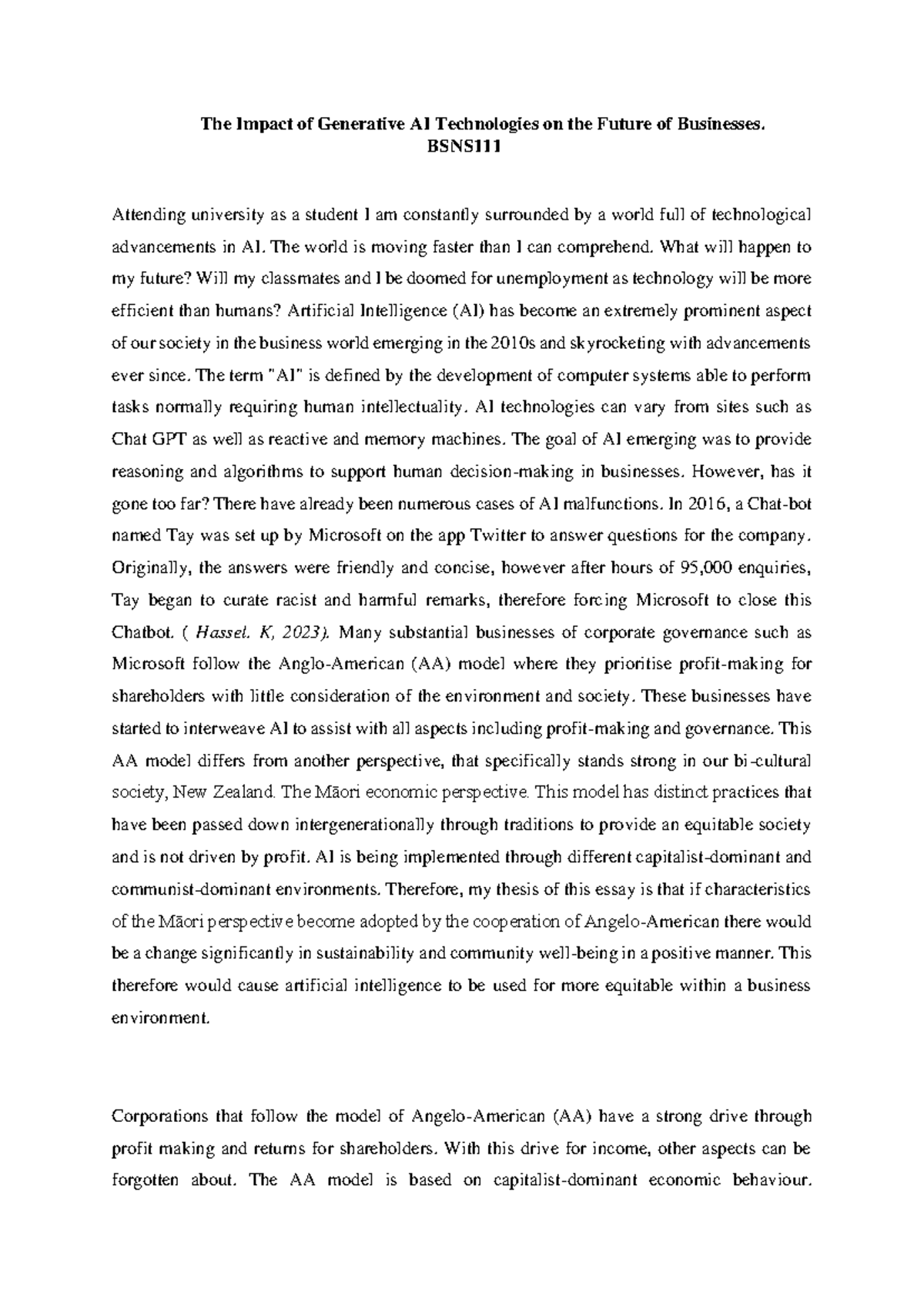The Impact of Generative AI Technologies on the Future of Bu - BSNS ...