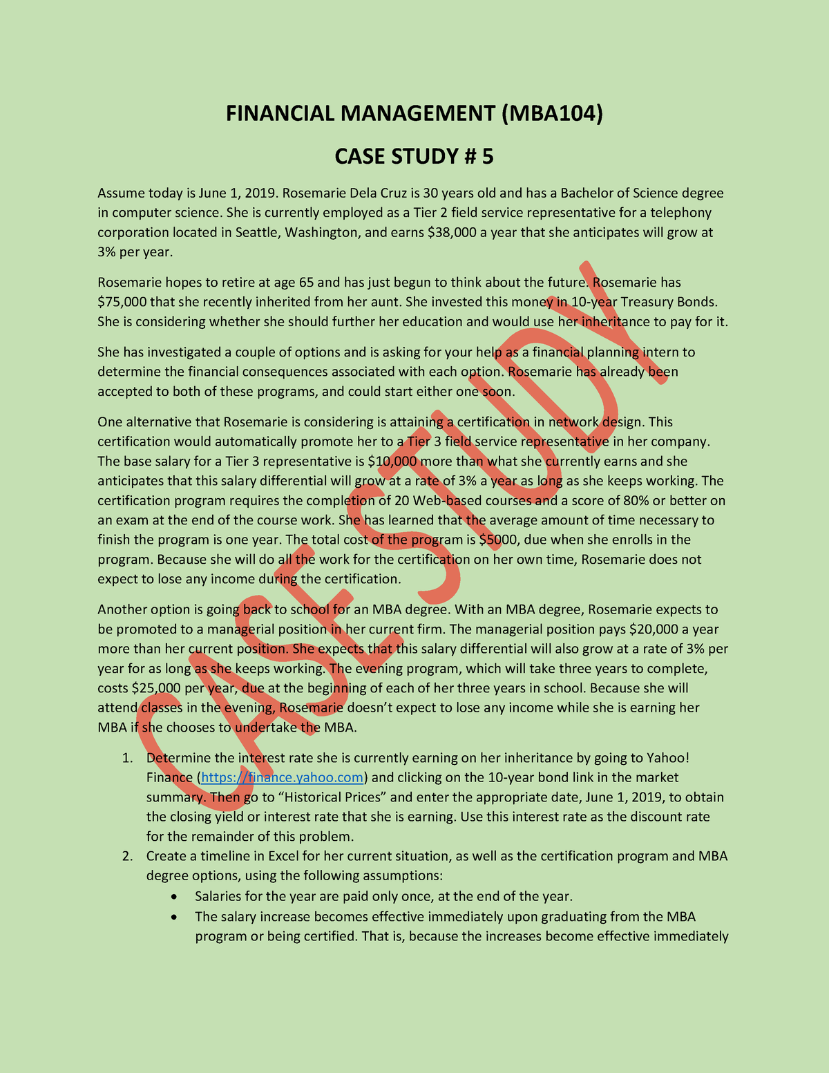 solved case study on financial management