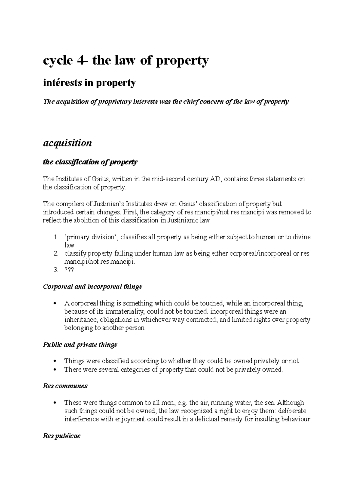 Cycle 4- Law Of Property - Cycle 4- The Law Of Property Intérests In ...