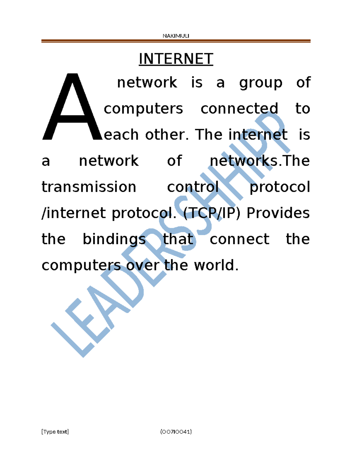 Internet - Mathematical Analysis - NAKIMULI INTERNET network is a group ...