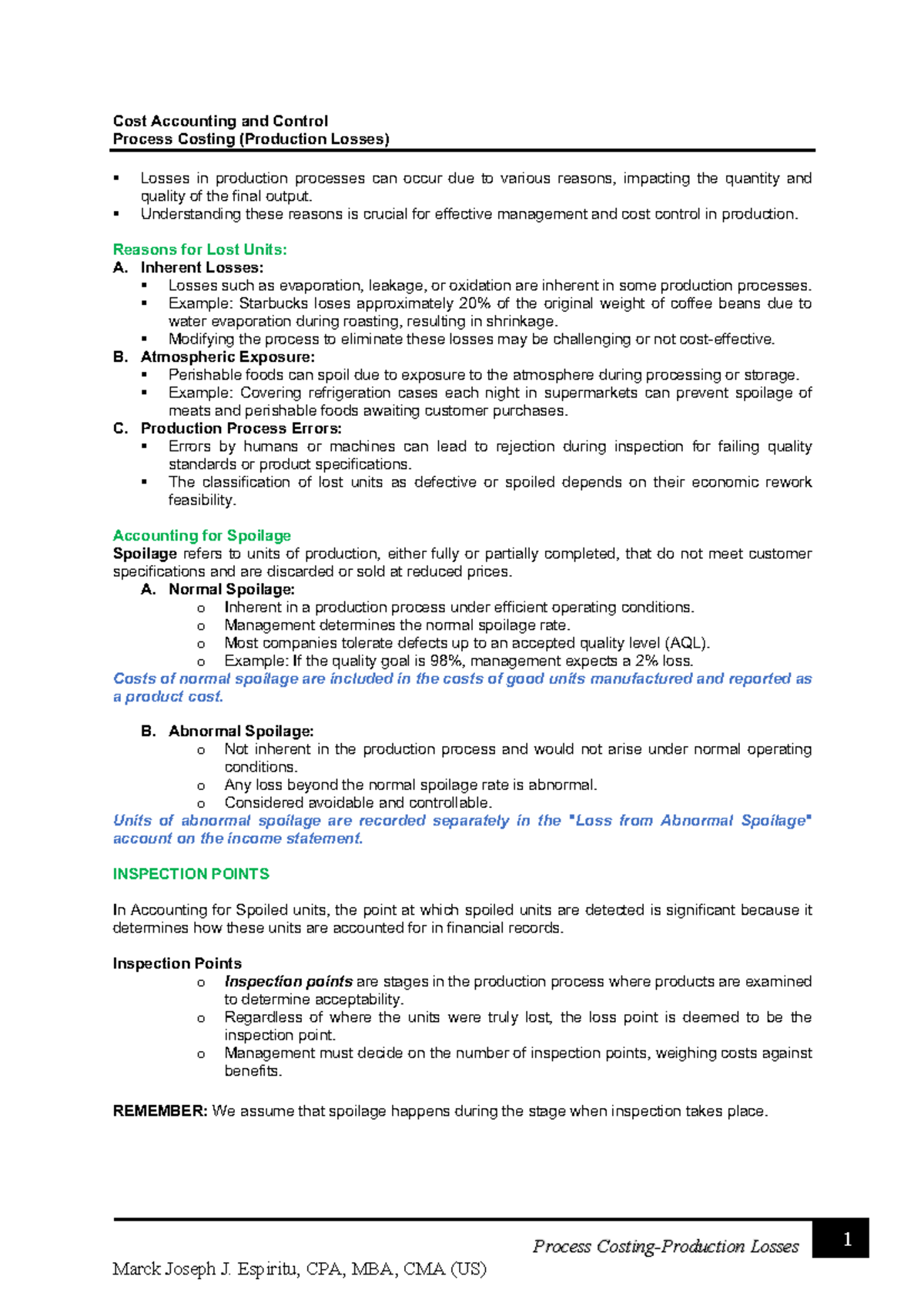 Q2 Notes Process Costing 28Production Losses 29 - Process Costing ...