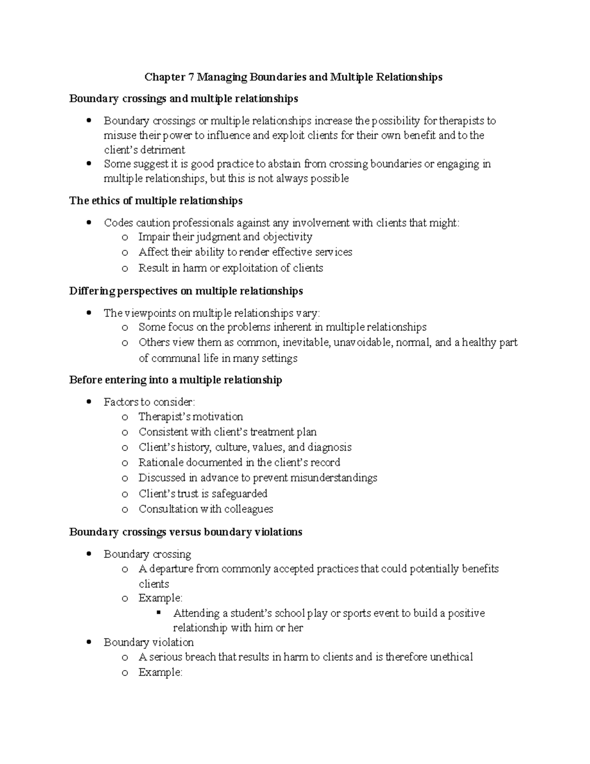 Chapter 7 Managing Boundaries And Multiple Relationships HS 2240 Studocu