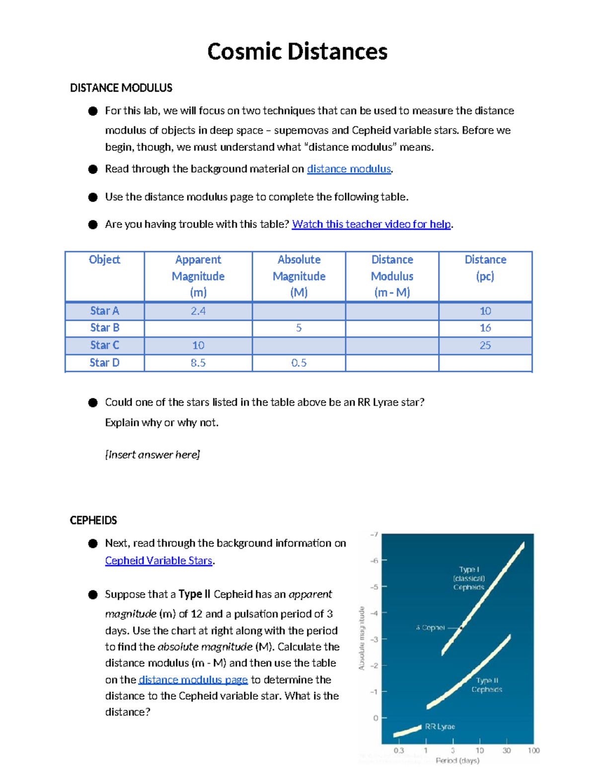 Cosmic Distances - Cosmic Distances DISTANCE MODULUS For this lab, we ...