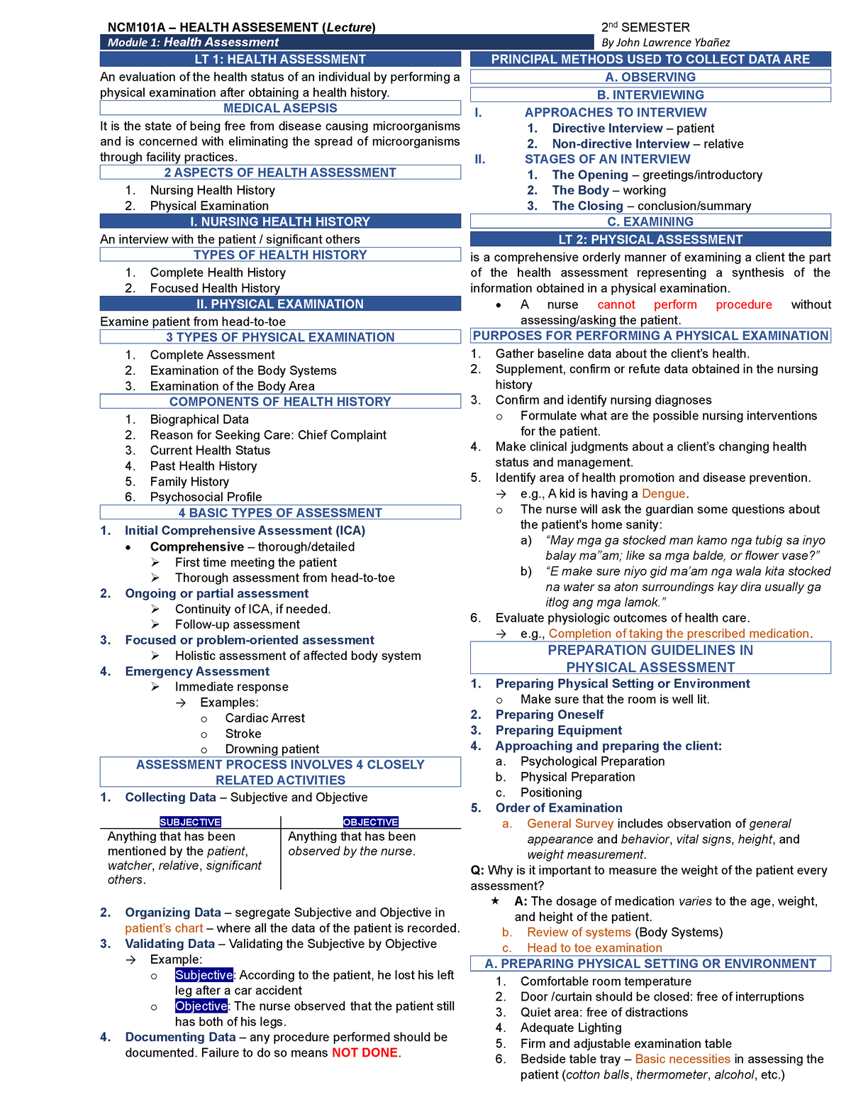 Ha ( Lecture) Module 1 - Health Assessment - Module 1: Health 