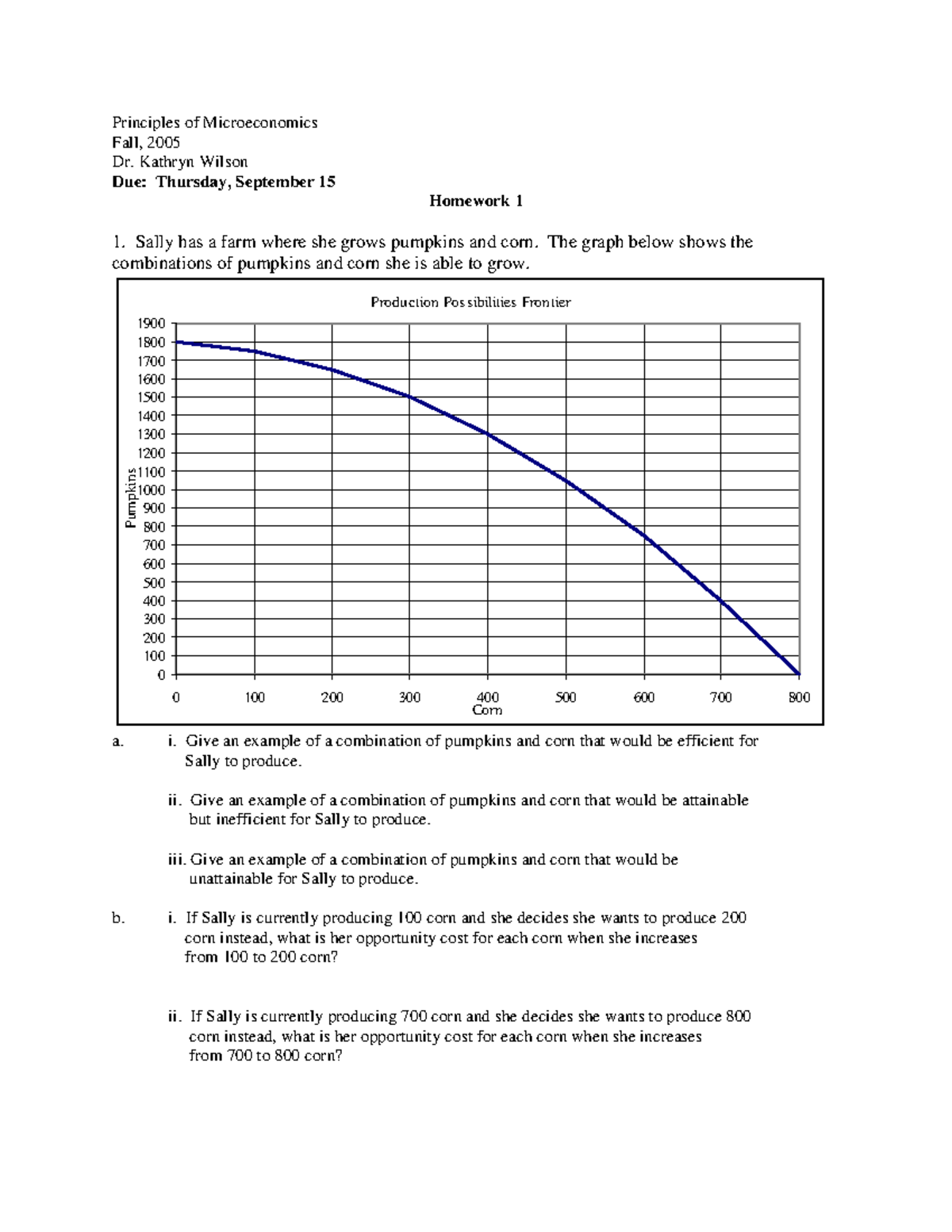 Homework 1 - Principles of Microeconomics Fall, 2005 Dr. Kathryn Wilson ...