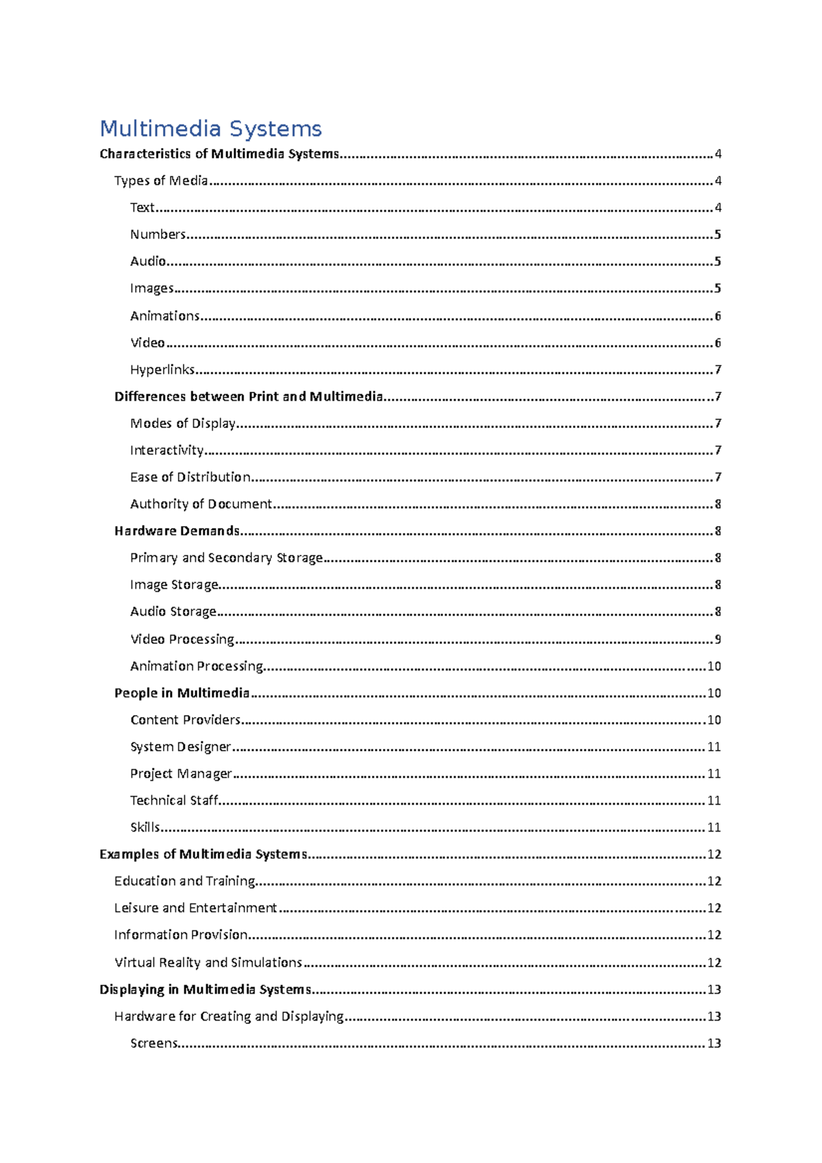Multimedia Systems Complete Notes Studocu
