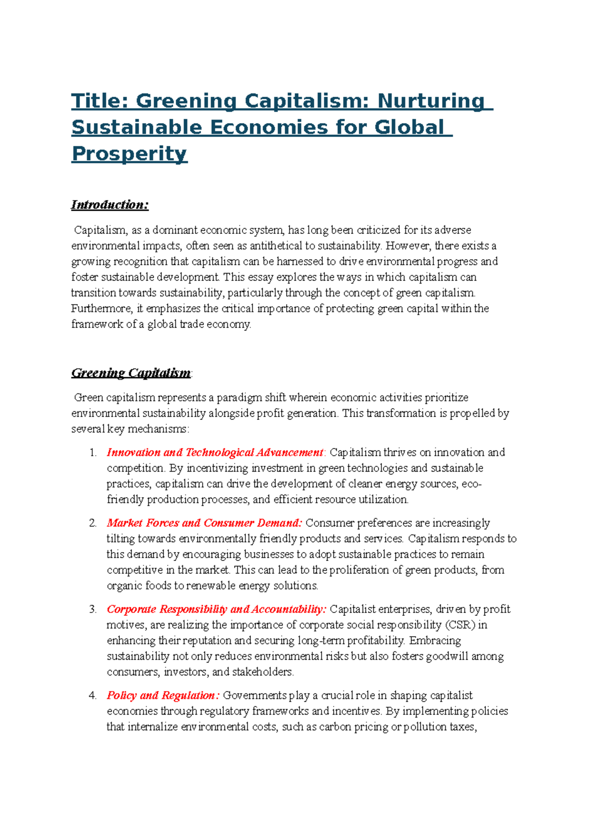 POL 142 - Title: Greening Capitalism: Nurturing Sustainable Economies ...