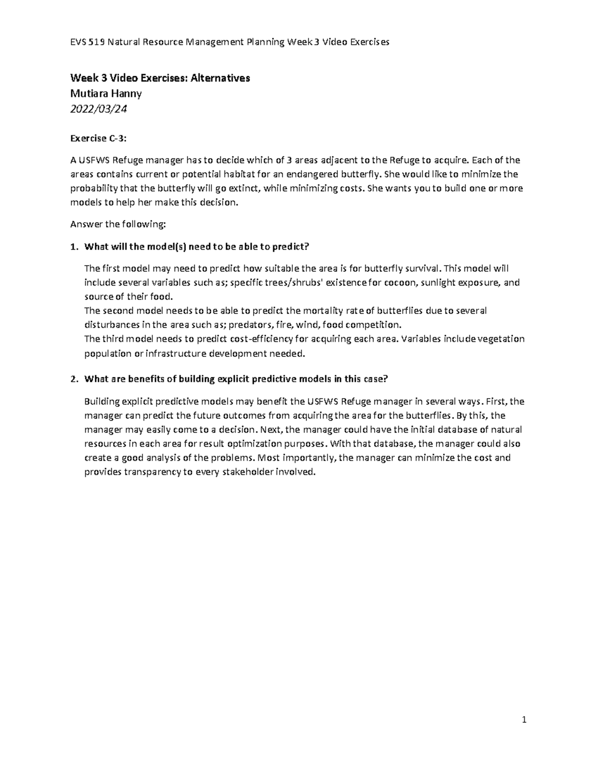 Assignment 3a SDM Video exercises - EVS 519 Natural Resource Management ...