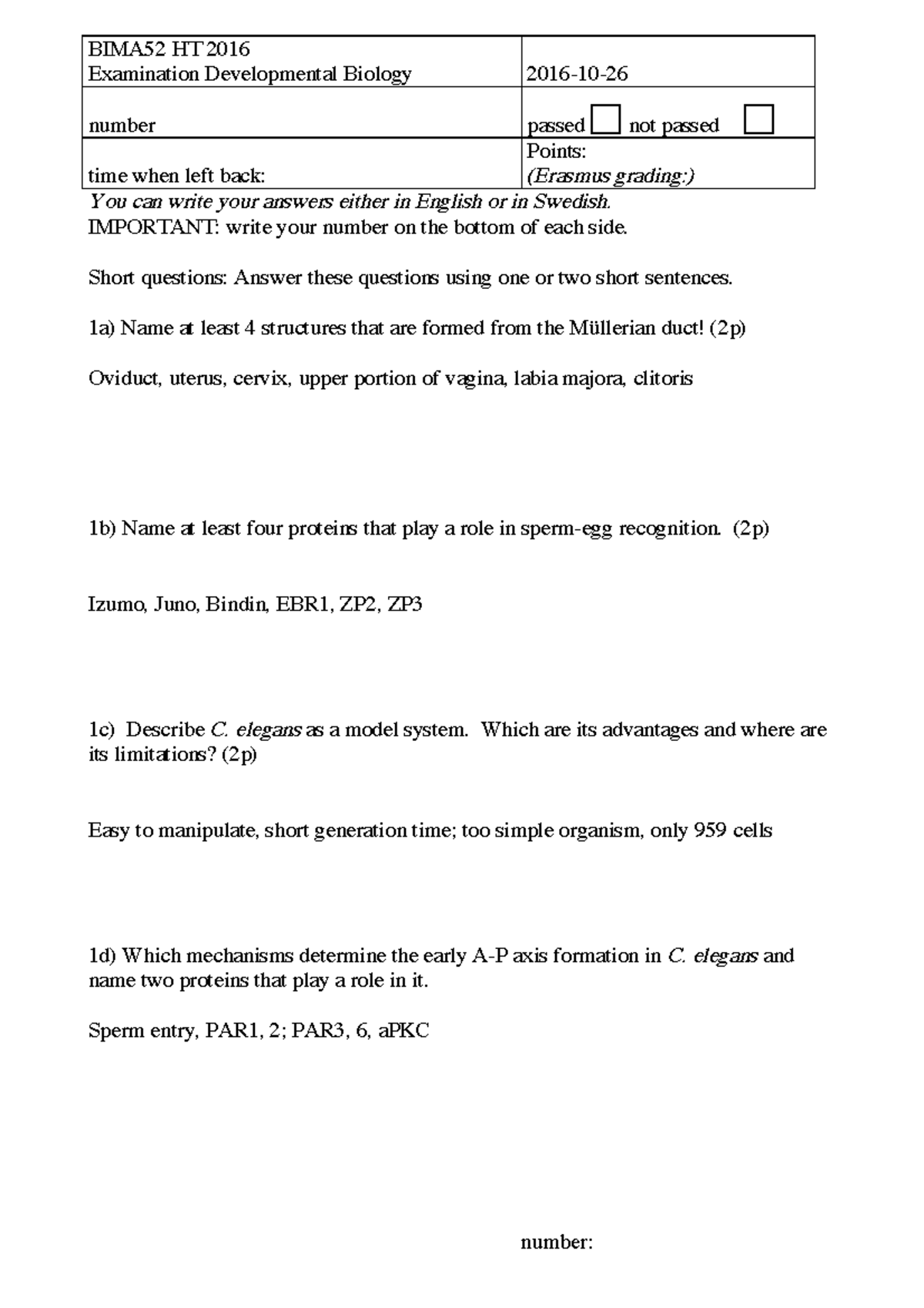 Exam 12016 with answers BIMA52 HT 2016 Examination Developmental