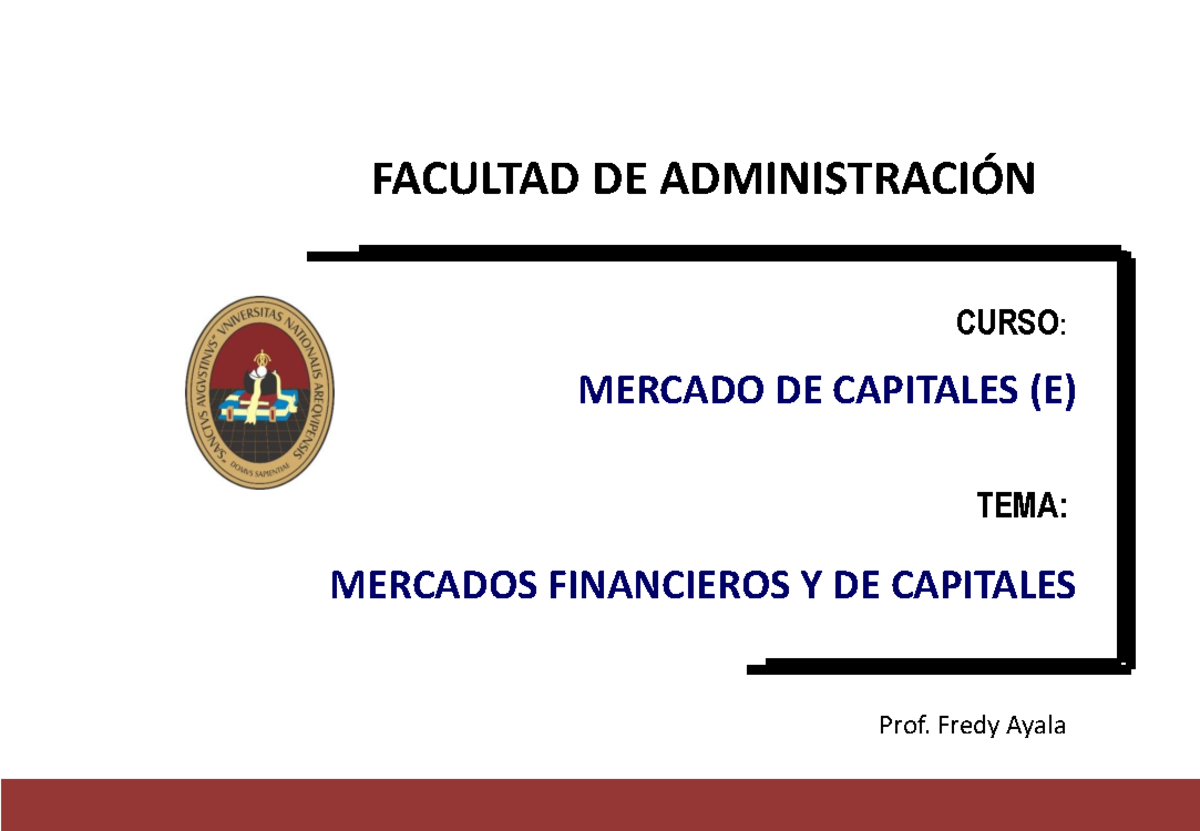 Diapos Mercado Financiero y de Capitales - MERCADO DE CAPITALES (E ...