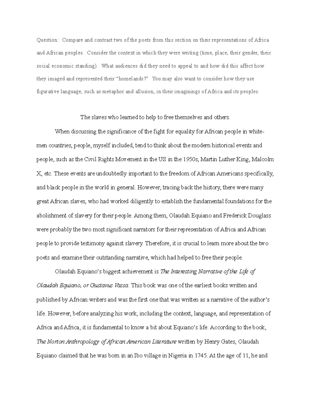 Essay 2 Question Compare and contrast two of the poets from this