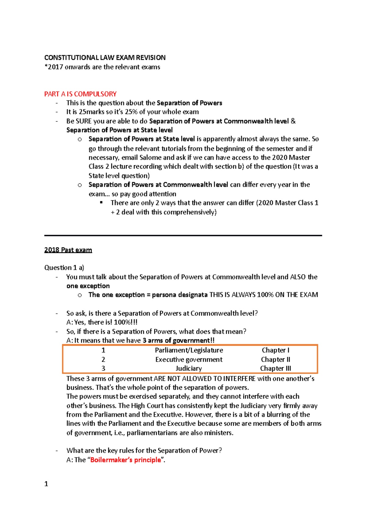 Q1 a) and b) Separation OF Powers EXAM QN - CONSTITUTIONAL LAW EXAM ...