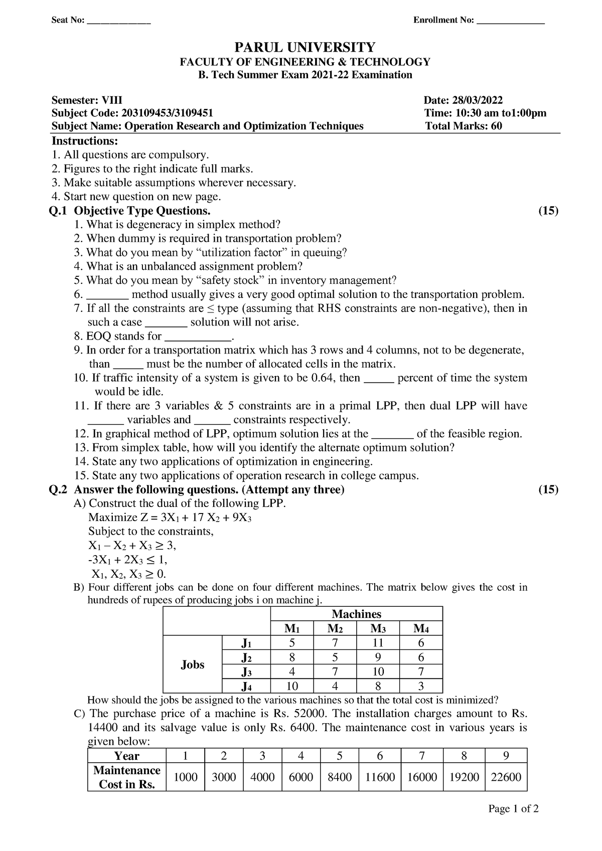 203109453 4239 Question Paper - Page 1 of 2 Seat No ...