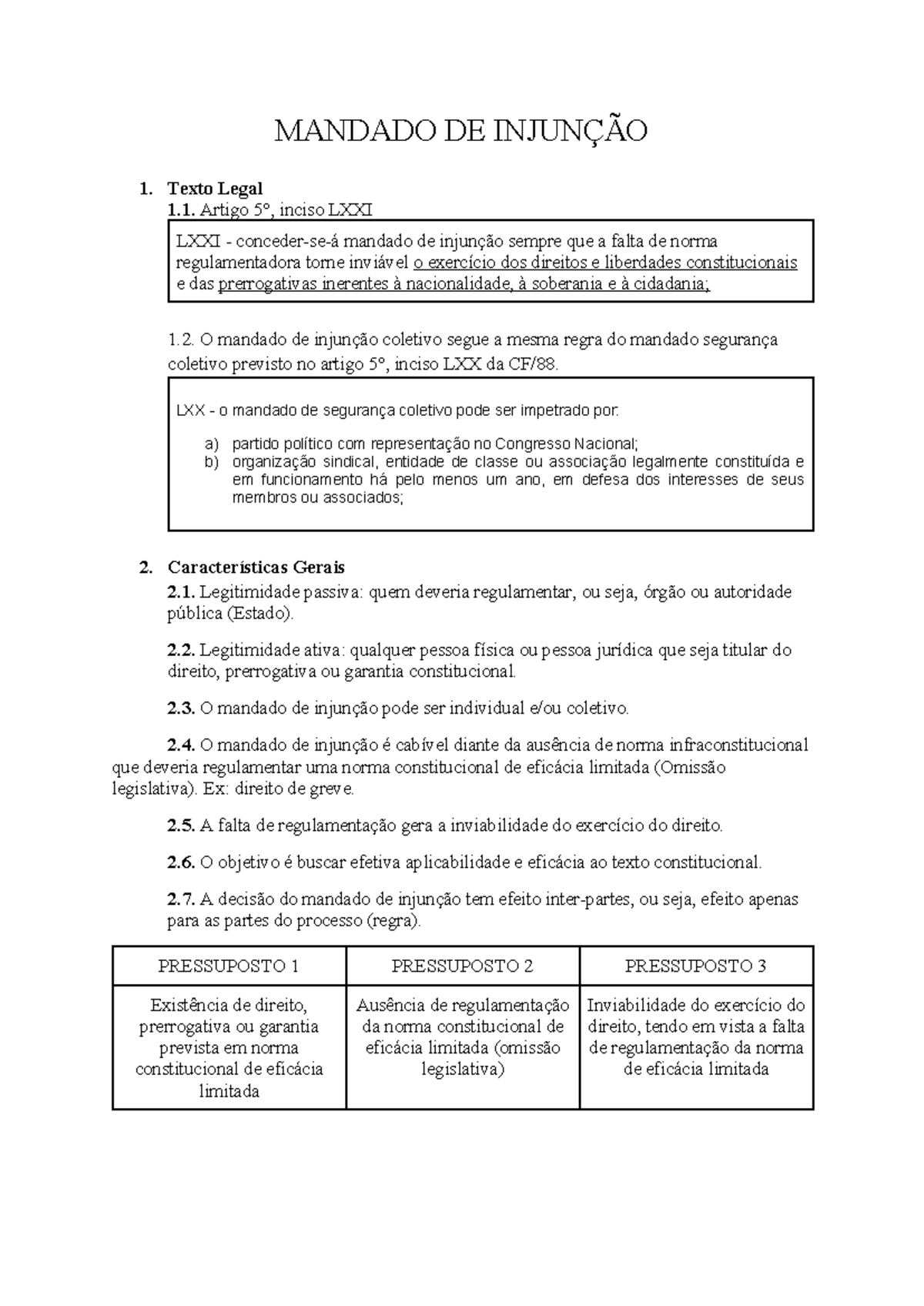 3. Mandado DE Injunção - Resumo Direito Constitucional - MANDADO DE ...