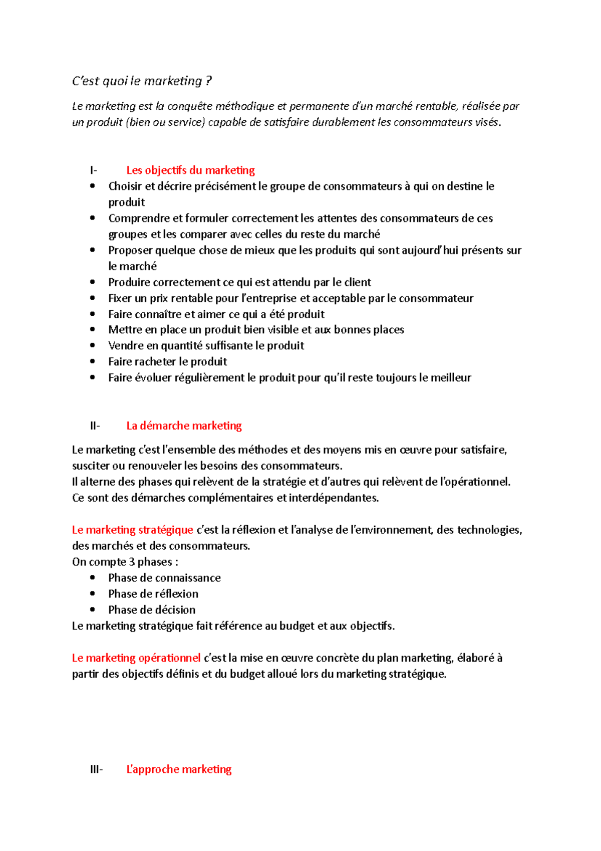 Cours-amphi - Notes de cours 1 - C’est quoi le marketing ? Le marketing ...