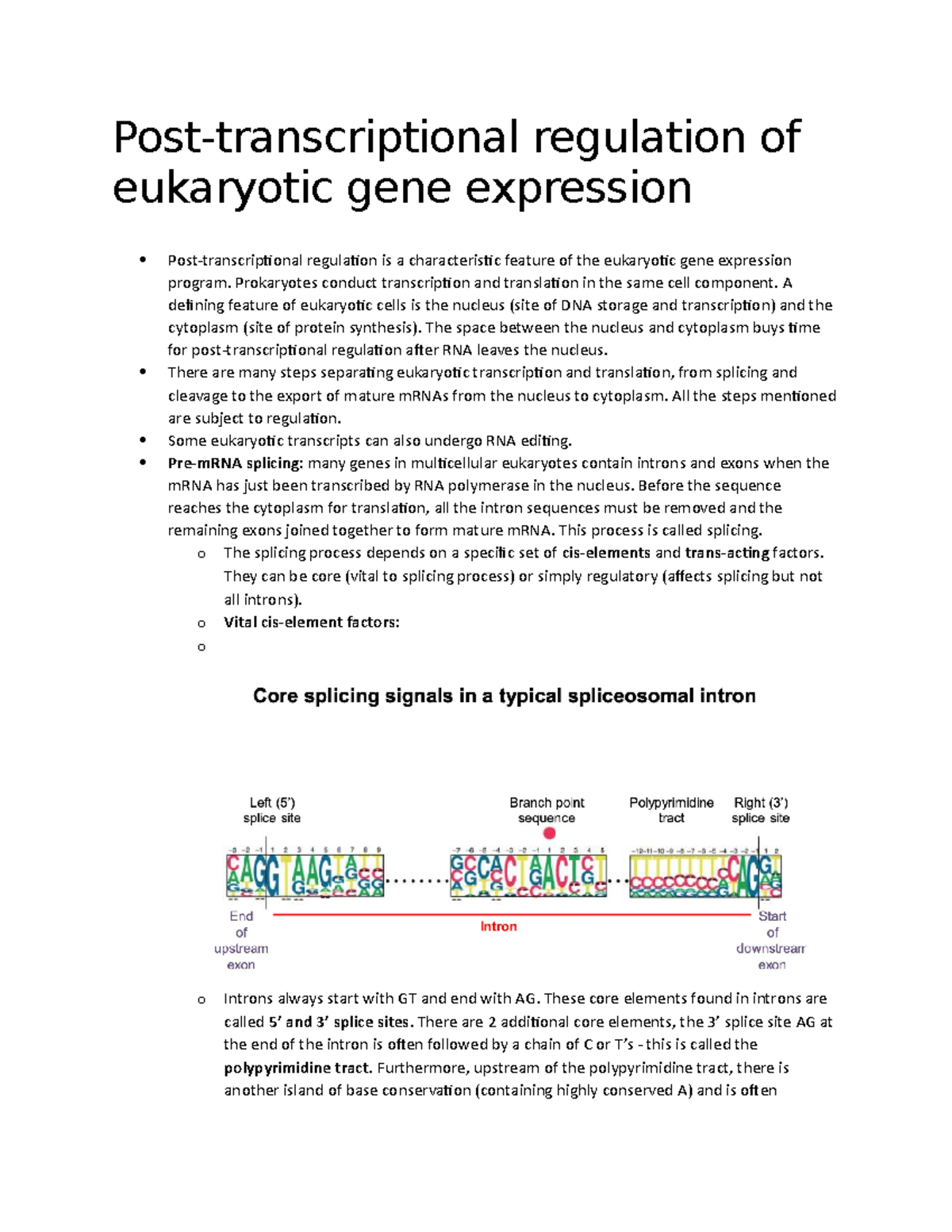 Molecular Basis - Post transcriptional regulation of eukaryotic gene ...