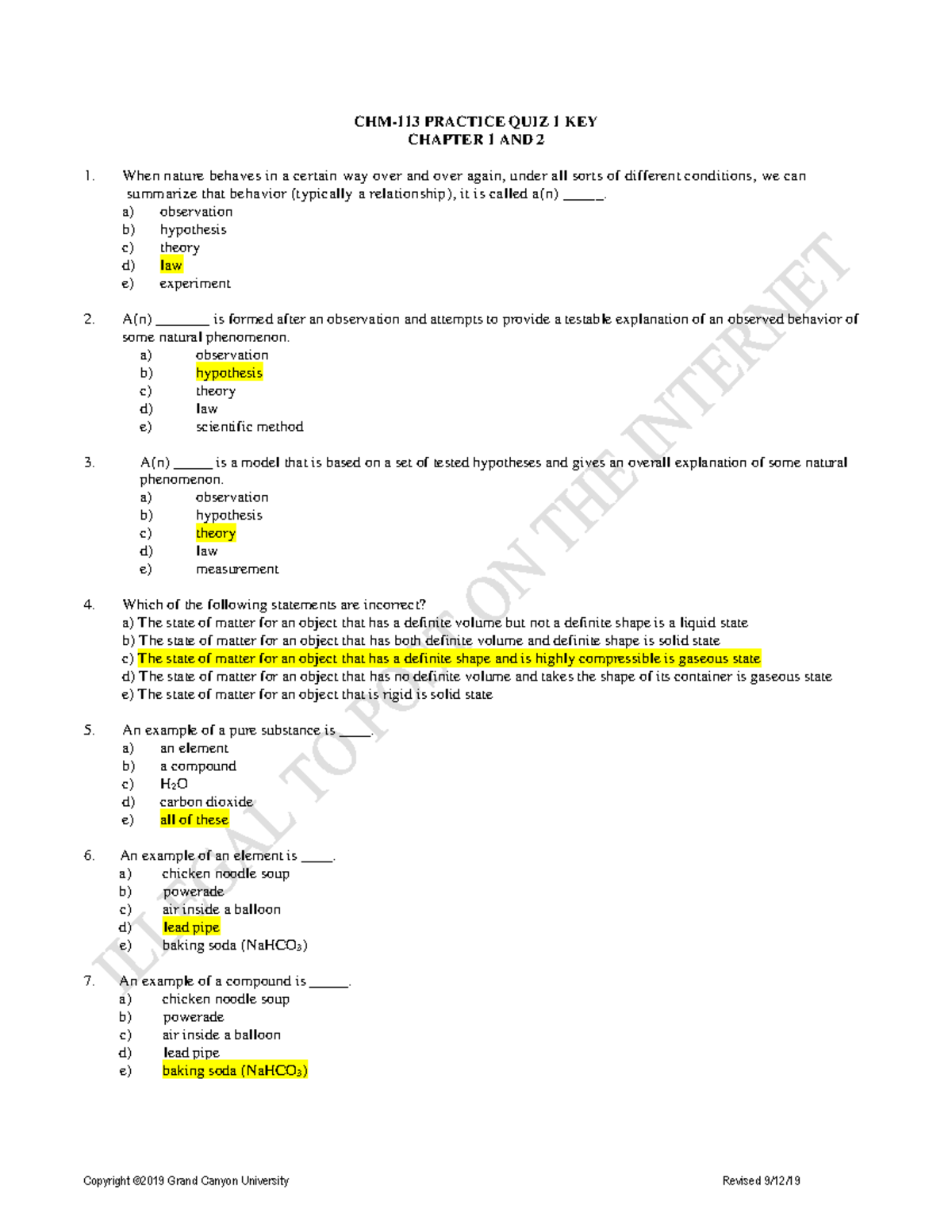 CHM-113 PQ1 Ch1 Ch2 KEY 08232023 - CHM-113 PRACTICE QUIZ 1 KEY CHAPTER ...