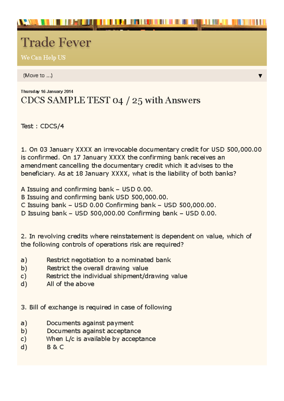 Trade Fever- CDCS Sample TEST 04 - 25 with Answers - We Can Help US ...