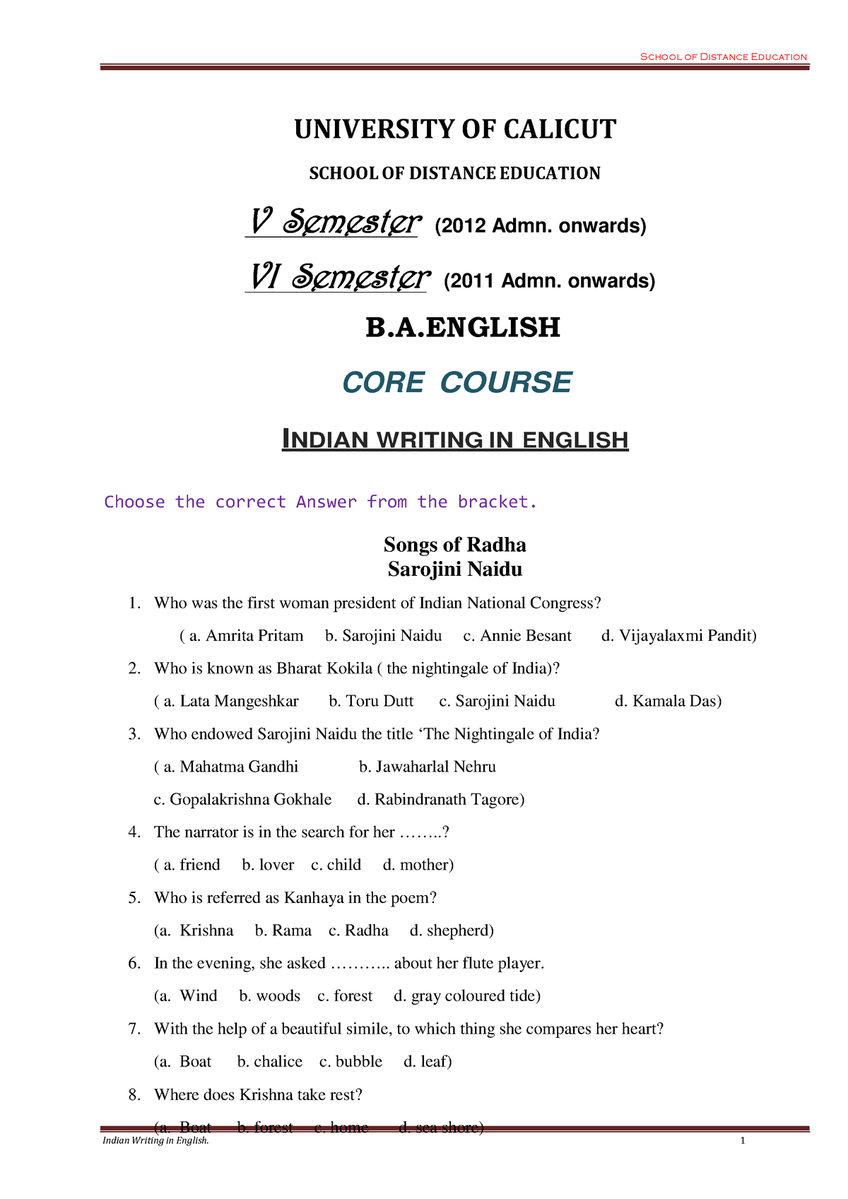 indian-writing-in-english-question-bank-university-of-calicut-school