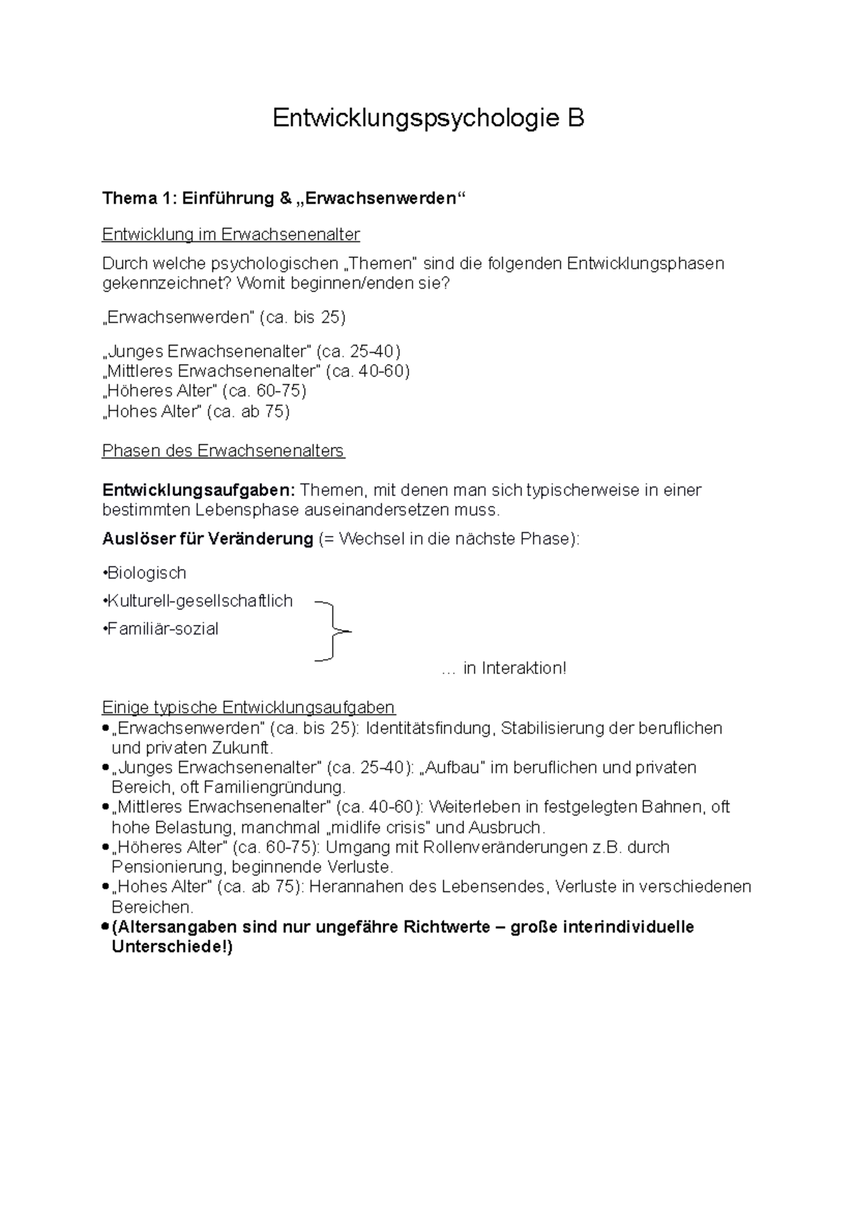 Entwicklungspsychologie B - Entwicklungspsychologie B Thema 1 ...