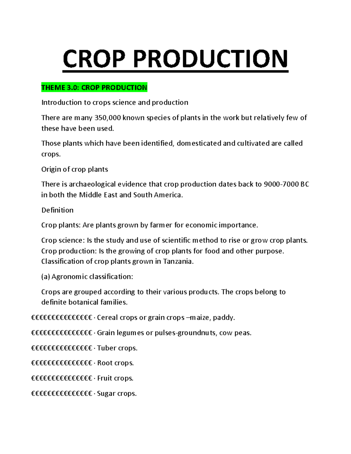 agriculture-o-level-form-one-crop-production-study-material-exam