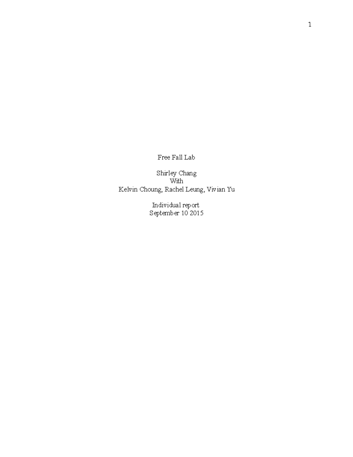 281892673 free fall lab report - Free Fall Lab Shirley Chang With ...